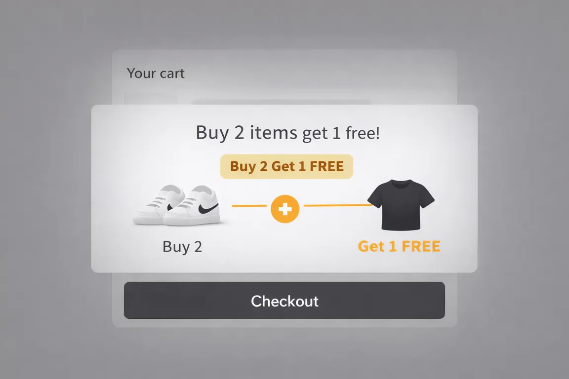 Buy X Get Y cart drawer visual showing buy two get one free offer.